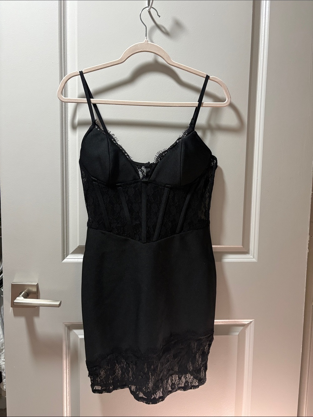 Black Lace Chemise Slip with Corset Bodice